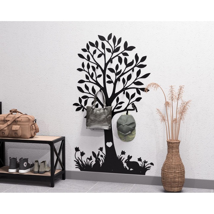 Cuier Metalic de Perete „Arbore”, 150×90 cm, Negru Mat – Design Modern Dinulescu Metal Art