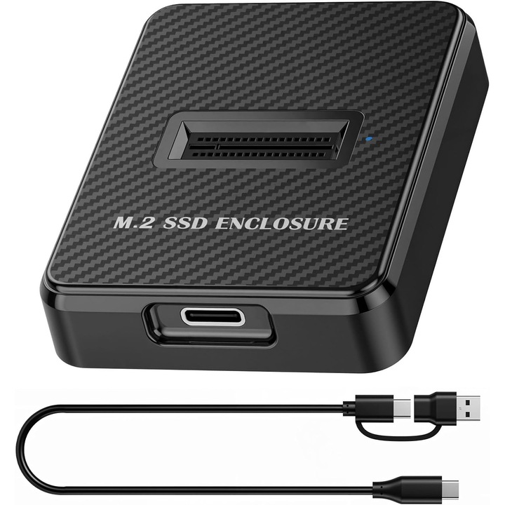 Adaptor Cititor/Scriitor M.2 NVMe & SATA SSD, YOUKUKE®, USB 3.1, Enclosure portabila, Compatibil cu M.2 (M Key, B+M Key) NVMe & SATA NGFF SSD Dock, Dimensiune pentru 2280, 2260, 2242, 2230 SSDs, 11.5 x 10 x 1.7 cm, Negru