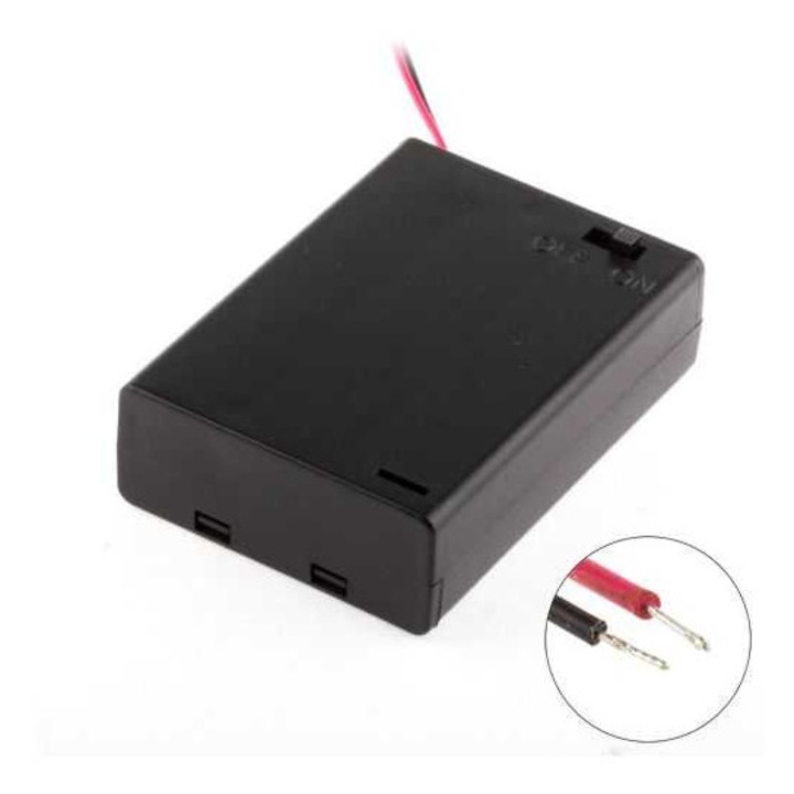 Suport baterii 3x AA, cu capac și întrerupător, 2 fire, universal