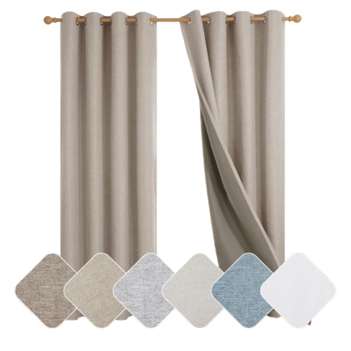 Set 2 perdele Deconovo, opace, termice, culoare maro, 140x290cm