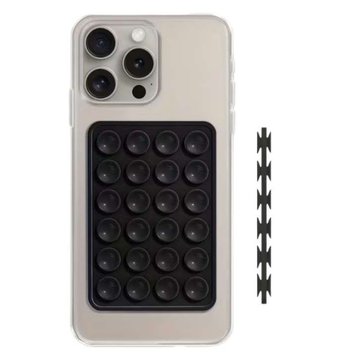 Suport Telefon Lemontti Silicon Duo Negru, Ventuze, 77x52mm