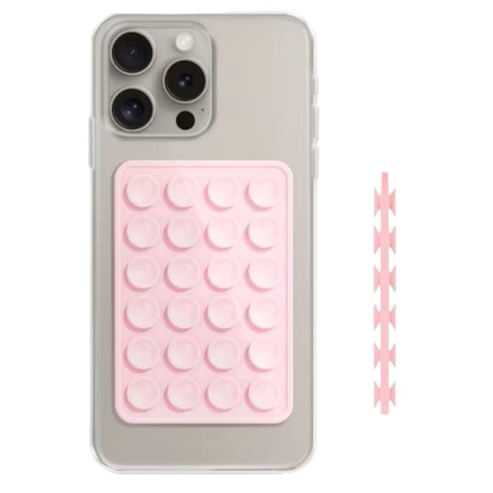 Suport Lemontti Silicon Duo cu ventuze, roz, 77x52mm