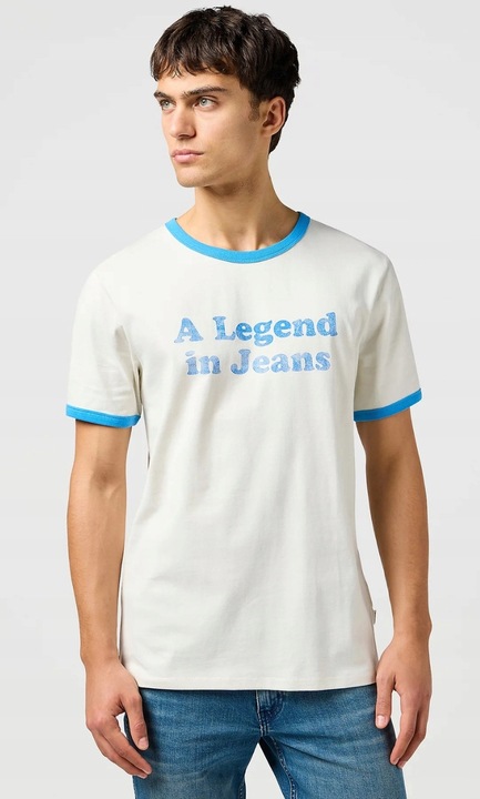 Férfi póló, Wrangler, RINGER TEE, fehér, pamut, rövid ujjú, normál fazon