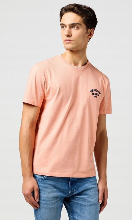 Férfi póló, Wrangler, SMALL LOGO TEE, rózsaszín, pamut, rövid ujjú