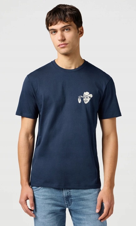 Férfi póló, Wrangler, SMALL GRAPHIC TEE, tengerészkék, pamut, rövid ujjú, regular fit szabás