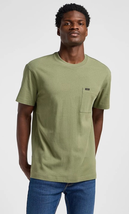 Férfi póló, Lee, laza, zöld, pamut, zsebbel, M INTL