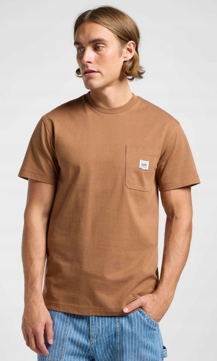 Férfi póló Lee, túlméretezett, pamut, barna, zsebbel