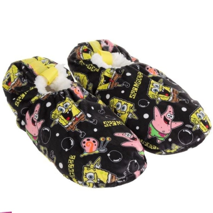 Papuci botosei family, cu model Sponge Bob, 43794, Negru