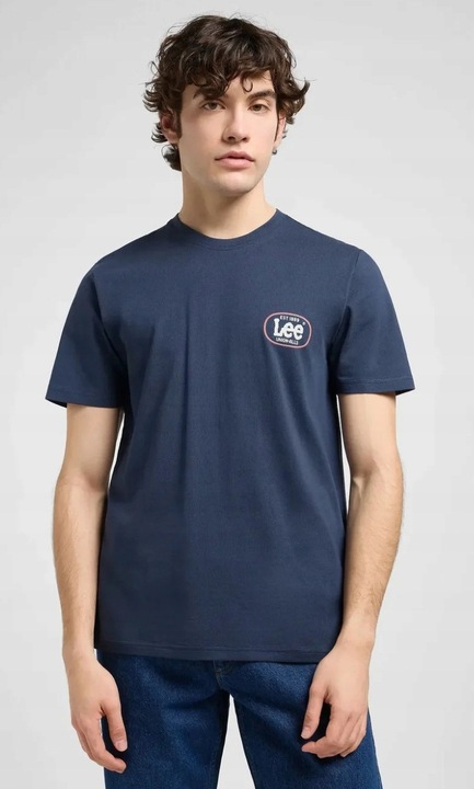 Férfi póló, Lee, REGULAR SMALL LOGO TEE, kék, pamut