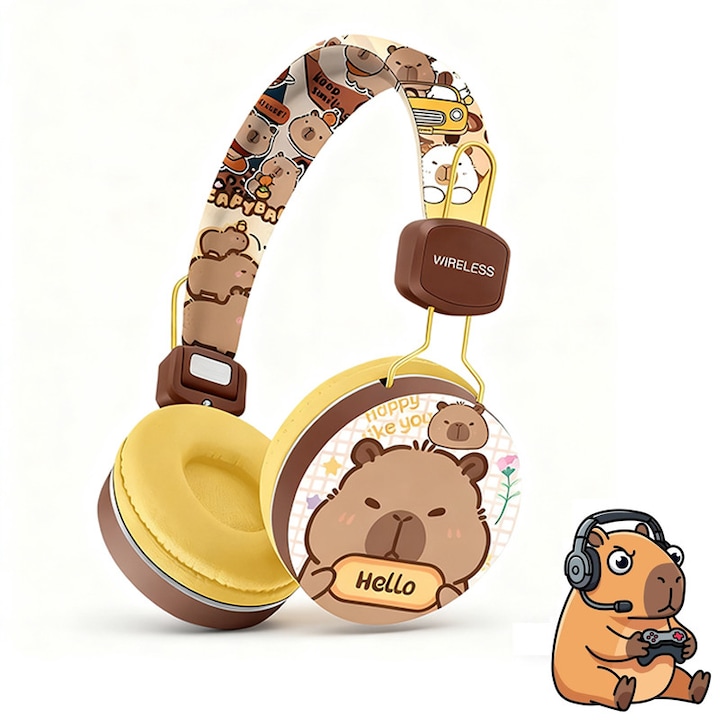 Безжични слушалки Chelfonds, сгъваеми, за деца, кафяви