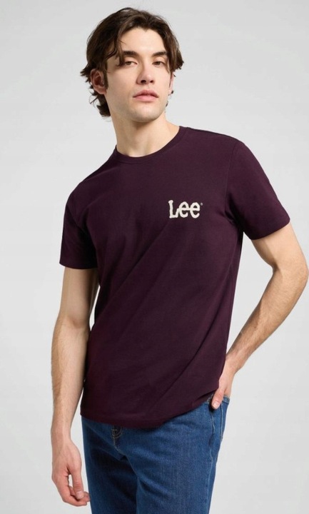 Férfi póló Lee Medium Wobbly Lee, normál szabású, 100% pamut, bordó, fehér logóval
