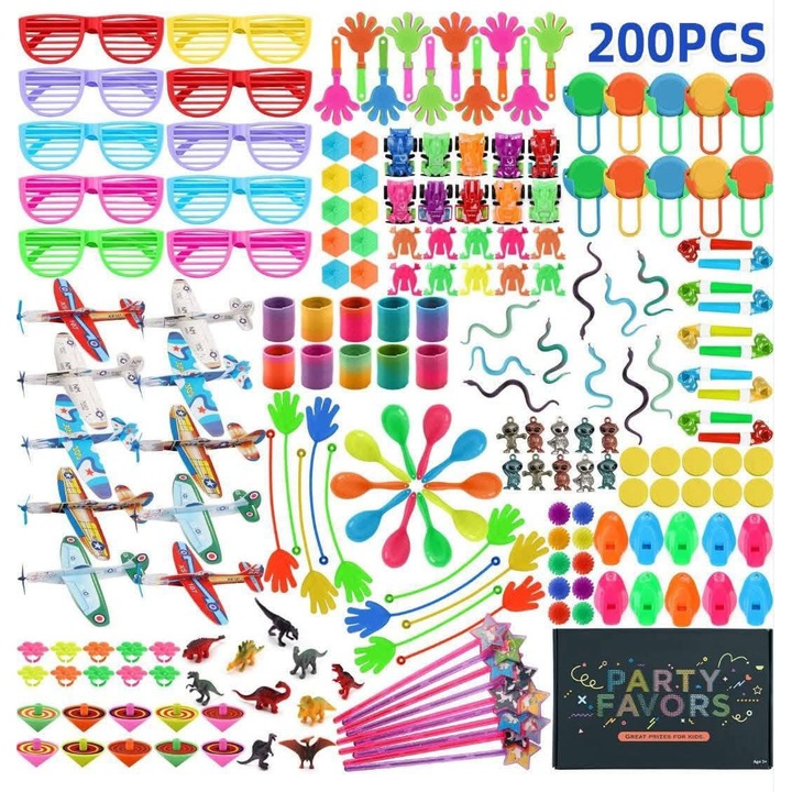 Set 200 jucării interactive Party Favors, asortiment, plastic, pentru fete și băieți, 5 ani