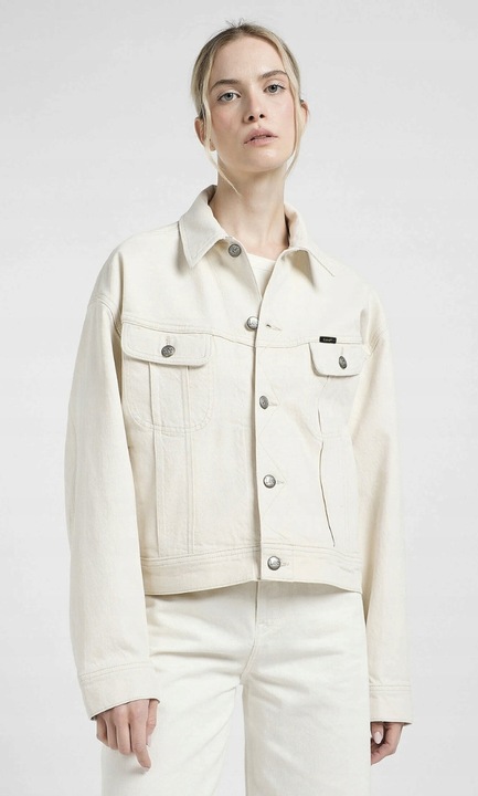 Geaca de blugi Lee, model Rider, alb, bumbac, 2 buzunare cu clapa, S INTL