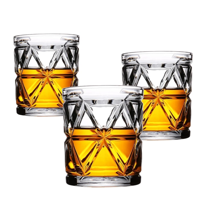 Set 6 pahare whisky / bauturi fine, 350ml, Delisoga – sticla groasa, transparenta, pahare elegante pentru bar acasa