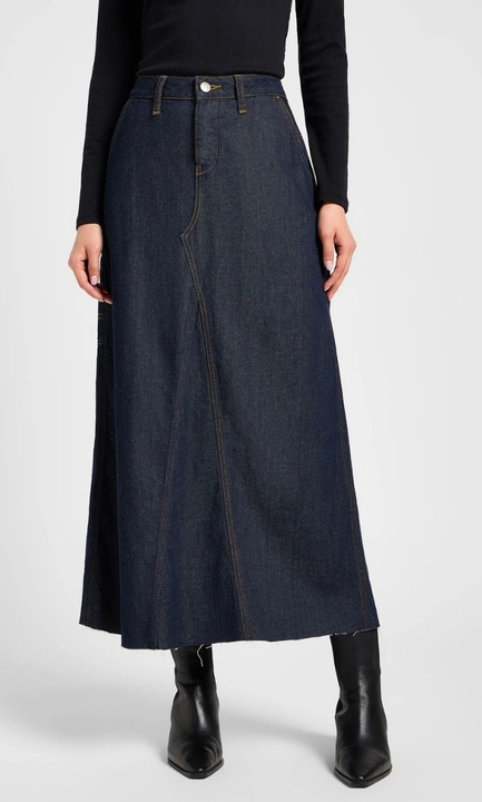 Дълга дънкова пола Lee Carpenter Maxi Skirt, тъмносиня, контрастни шевове, 69% памук, 31% лиосел