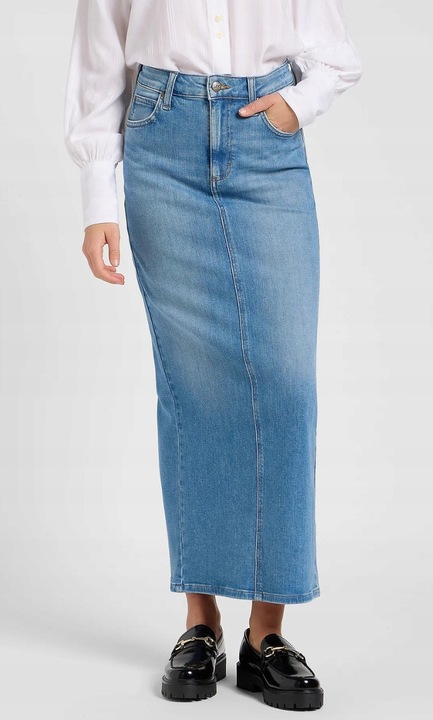 Fusta lunga Lee, denim, albastru, fermoar, slit la spate