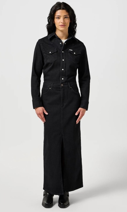 Rochie lunga, Wrangler, denim, neagra, fermoar, bumbac
