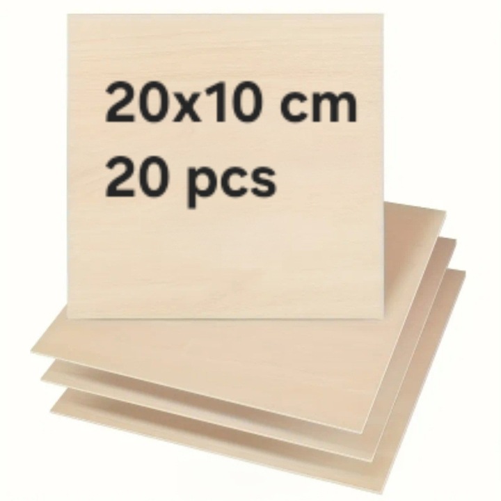 Комплект от 20 броя тополови шперплат, формат 20x10 см, за пирография / интарзия и лазер, завършени, дебелина 3 мм