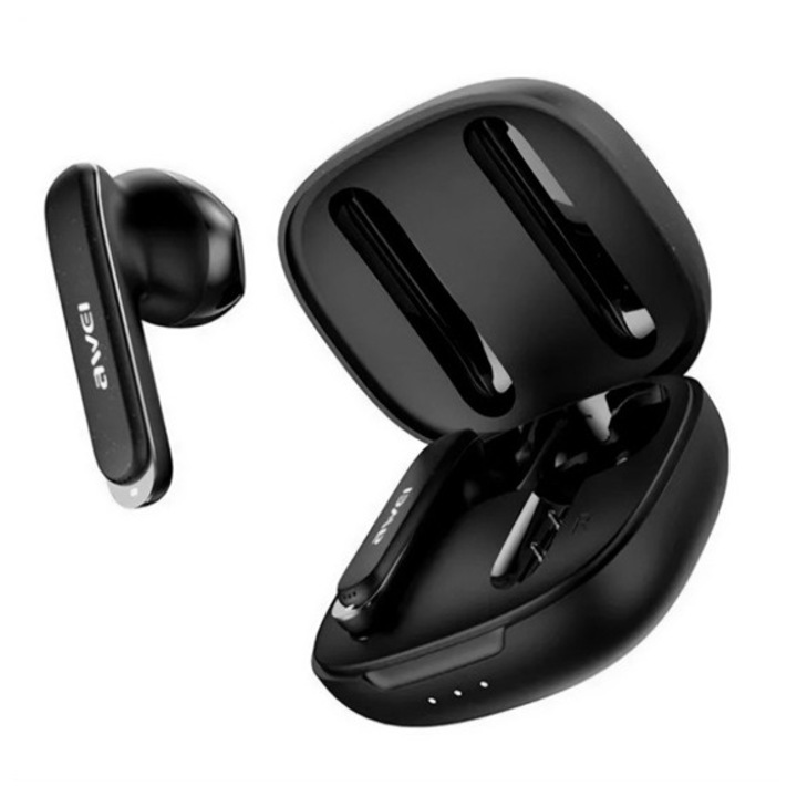 Awei t66 bluetooth fülhallgató sztereo, v5.3, tws, mikrofon, vízálló, aktív zajszűrő + töltőtok, fekete