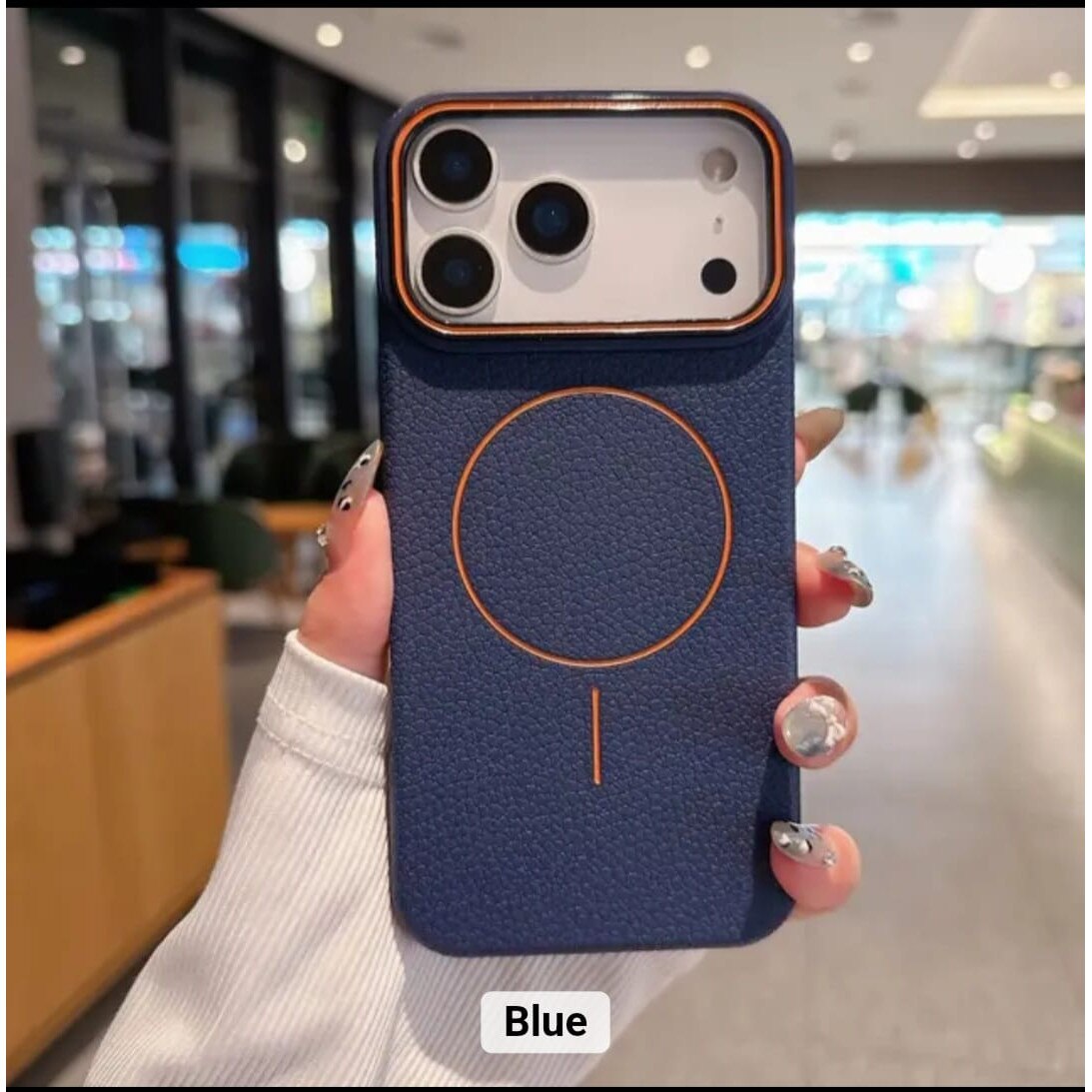 Husă magnetică Case pentru iPhone 17 Pro Max, TPU cu textură imitație piele, albastru închis, margini ridicate