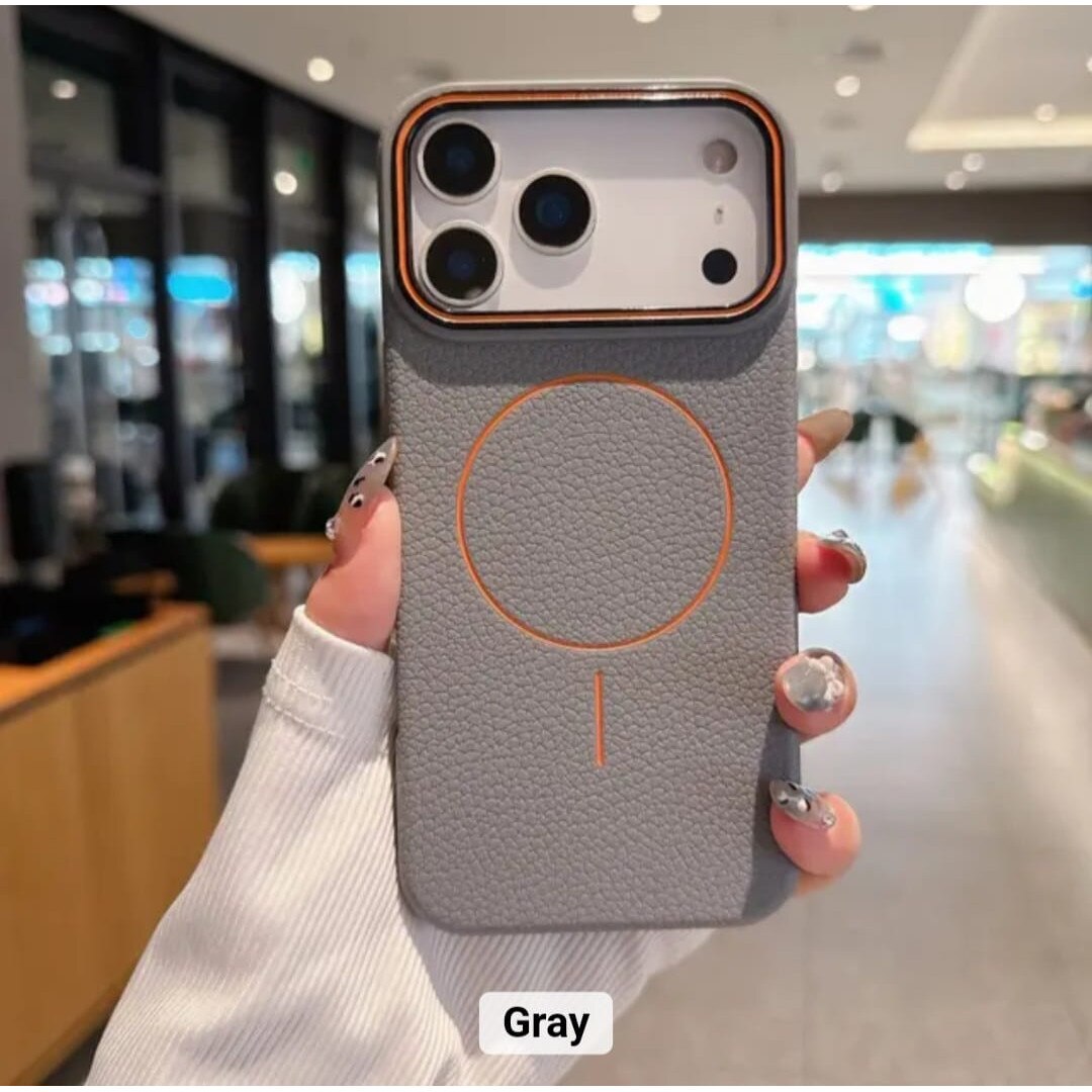 Husă magnetică Case pentru iPhone 17 Pro Max, TPU texturat, gri, cu margini ridicate