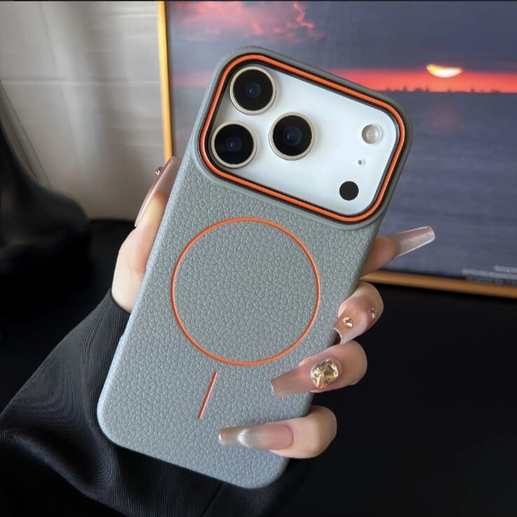 Husă magnetică Case pentru iPhone 17 Pro Max, TPU texturat, gri, cu margini ridicate