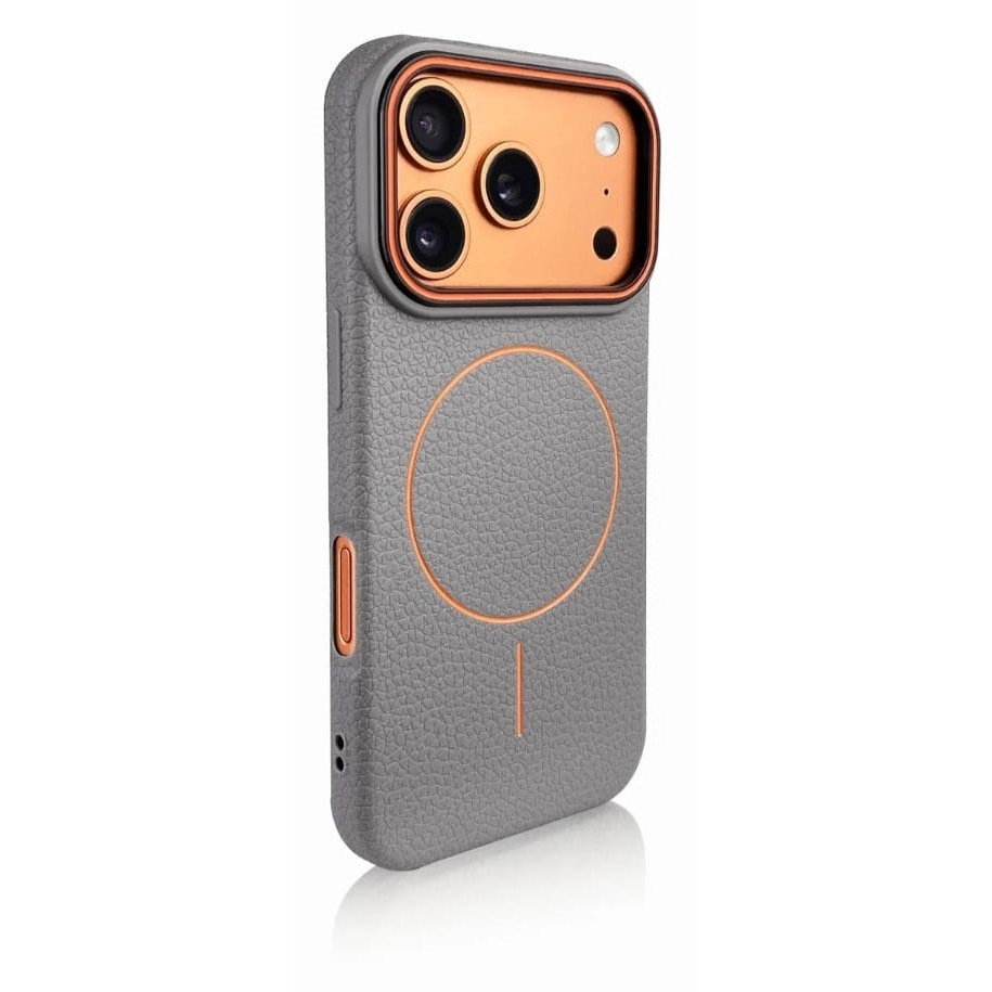 Husă magnetică Case pentru iPhone 17 Pro Max, TPU texturat, gri, cu margini ridicate