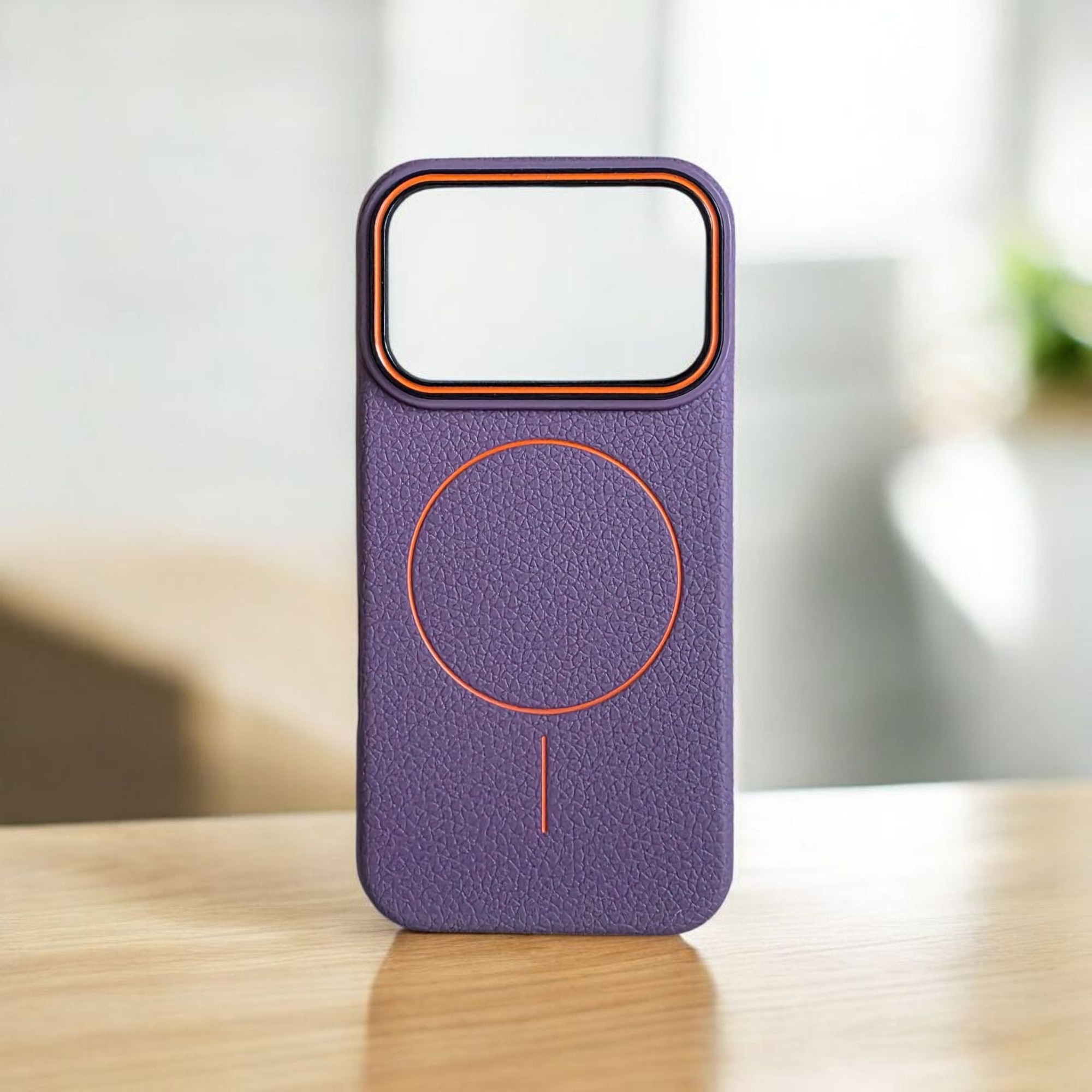 Husă magnetica Case pentru iPhone 17 Pro, TPU imitatie piele, mov, margini ridicate