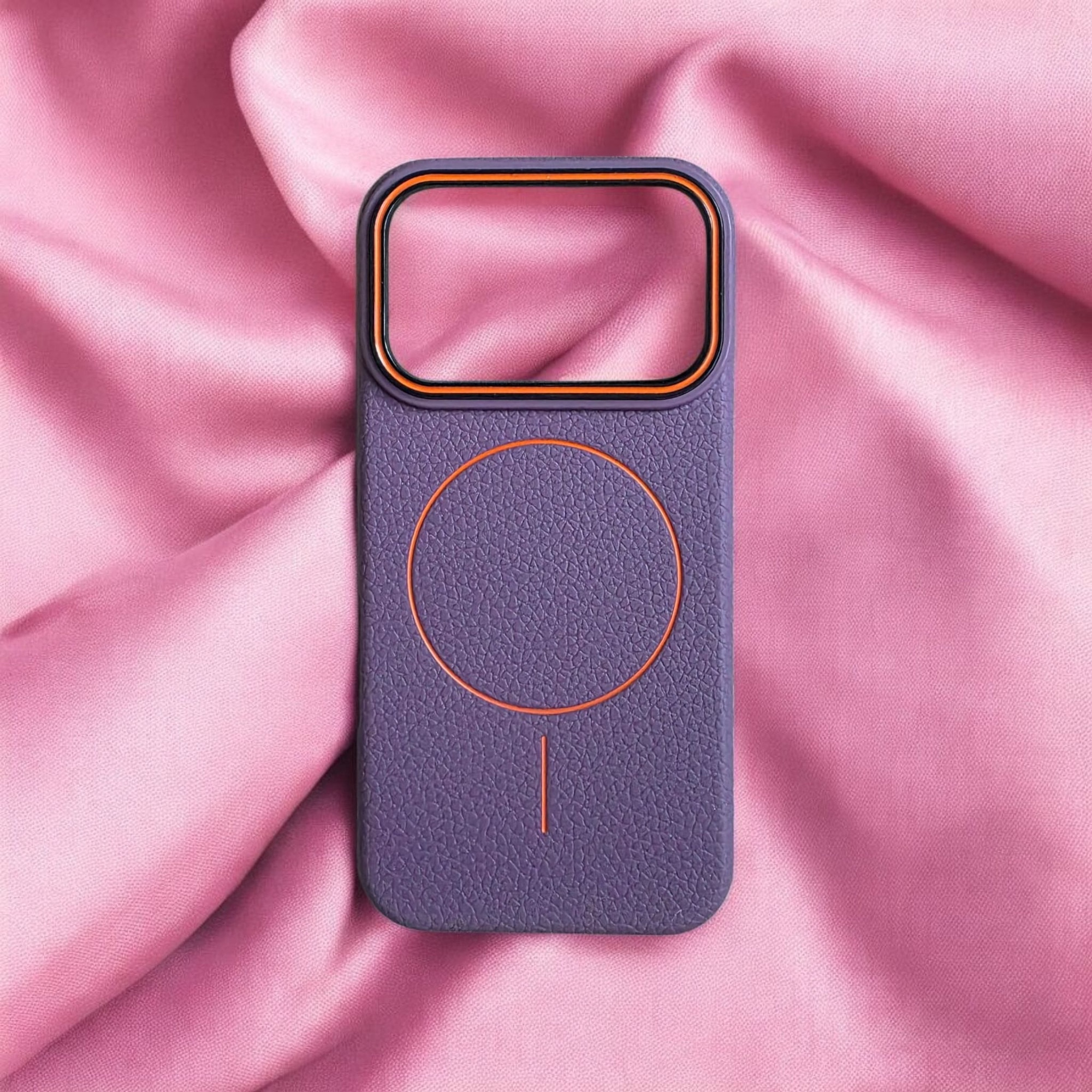 Husă magnetica Case pentru iPhone 17 Pro, TPU imitatie piele, mov, margini ridicate