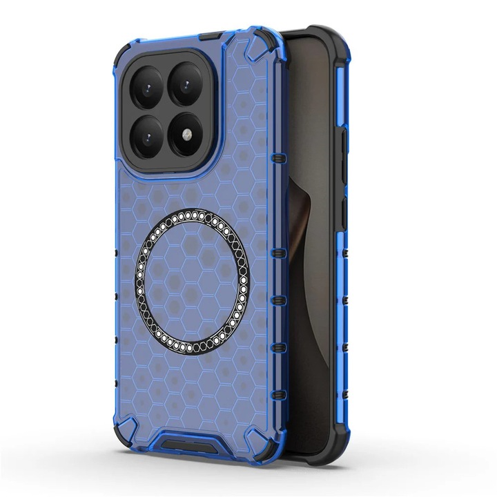 Husă pentru Xiaomi 15T, HoneyComb Shield MagSafe, antisoc, set cu sticker, albastru
