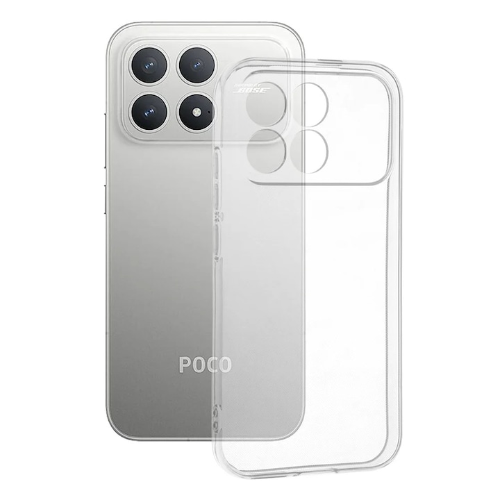 Husă pentru Xiaomi Poco F8 Pro, Skyddar Innovation, silicon, transparentă, set cu sticker