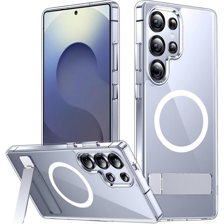 Carcasa Nextronic transparentă pentru Samsung Galaxy S25 Ultra, rezistentă la impact, suport ascuns