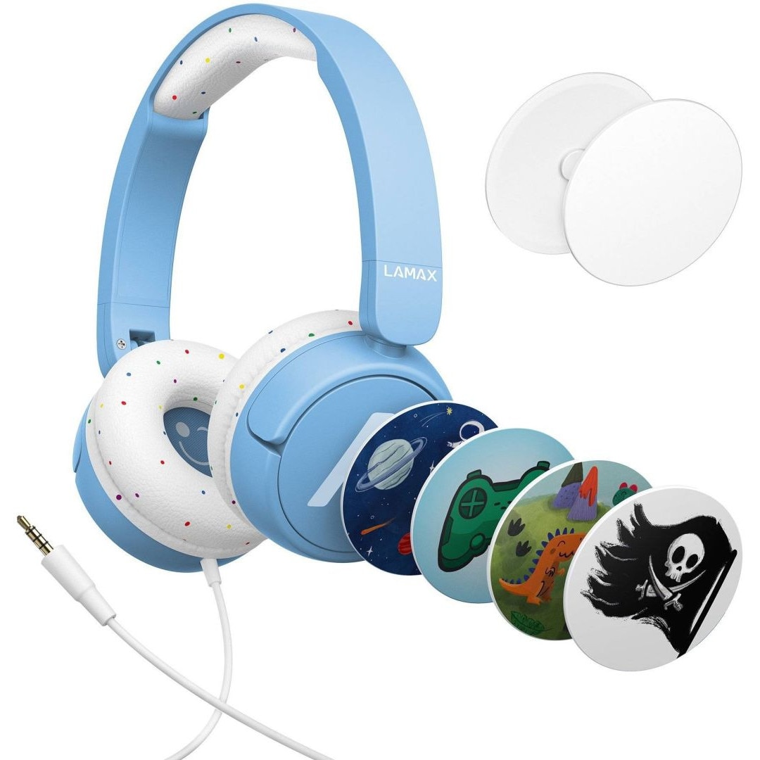 Casti cu fir Lamax SoundKid1, microfon, 32Ohm, 20Hz-20kHz, albastru, 1.2m, set cu 4 srickere