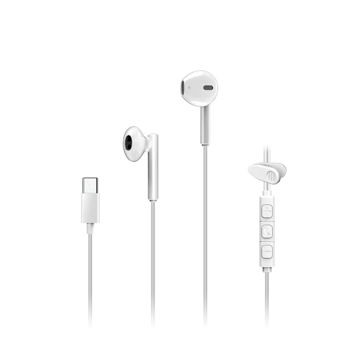 Casti cu fir Genius HS-M366, microfon, USB-C, alb, 1,2m