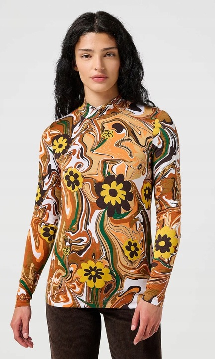 Еластична блуза Wrangler, мулат, полувисока яка, памук, Marble