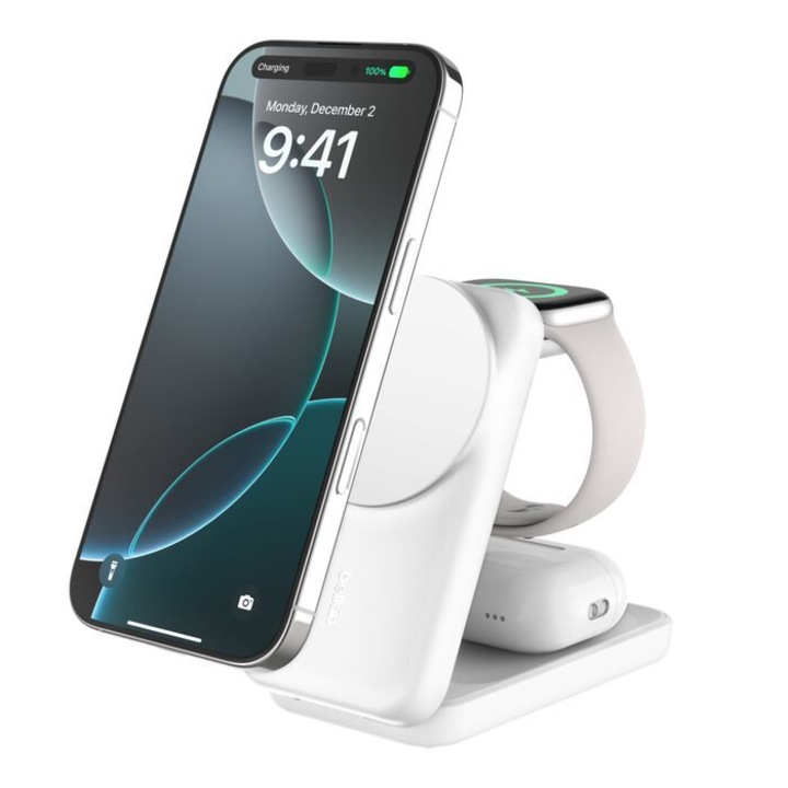 Incarcator 3 in 1 Belkin UltraCharge 25W Qi2, alb, 5V