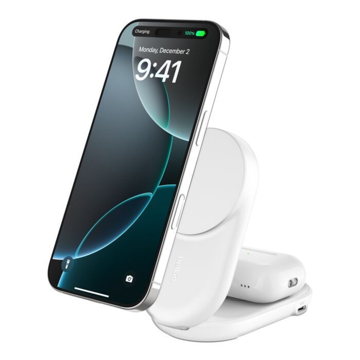 Incarcator magnetic 2-in-1 Belkin UltraCharge 25W, alb, 5V