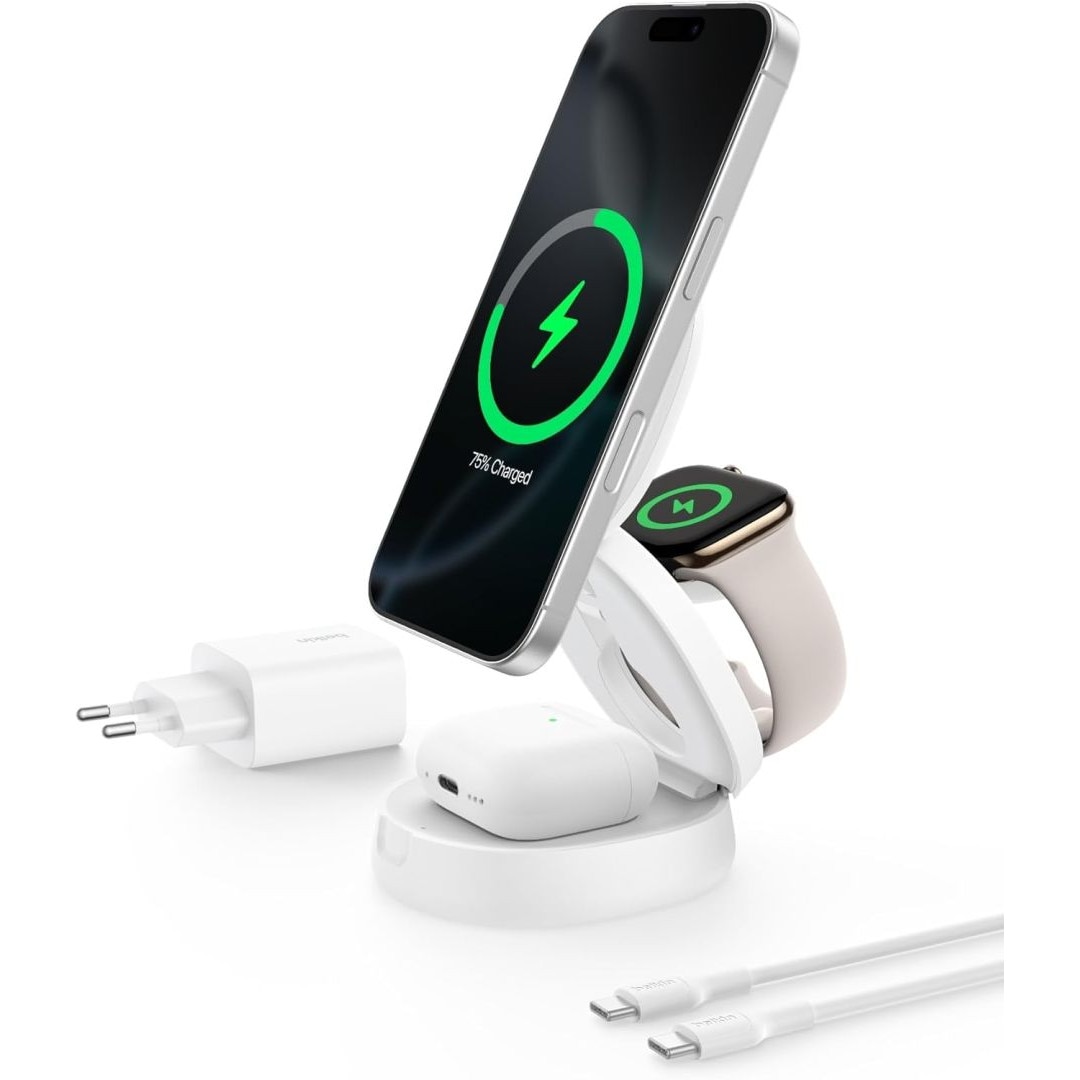 Incarcator wireless Belkin, Boost Charge Pro, 3IN1 cu Magsafe, Alb
