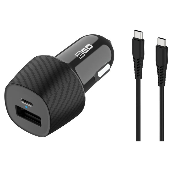 2GO Autós töltő 20W USB-C Black, 258190, Töltő