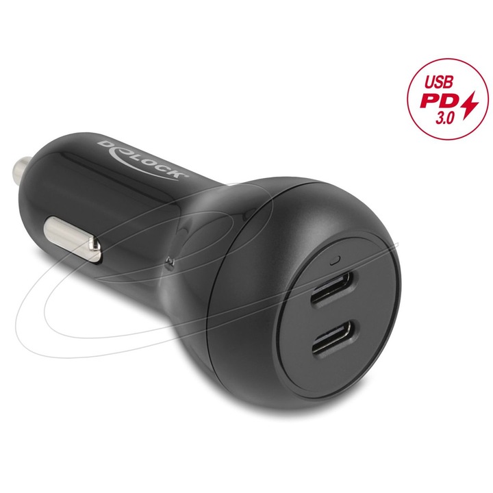 Incarcator auto DeLock, 2xUSB-C, 40W, negru