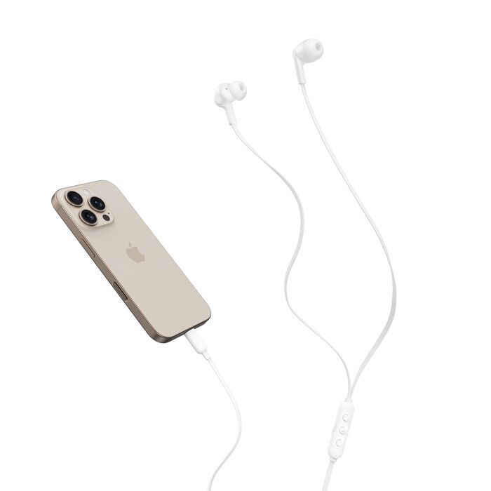 Casti cu fir Belkin, ANC, USB-C, Alb