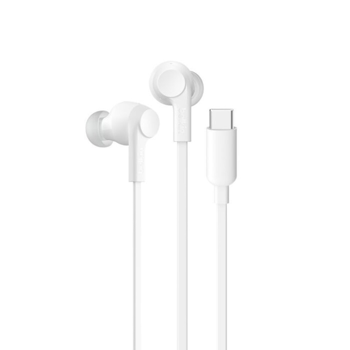 Casti cu fir Belkin, ANC, USB-C, Alb