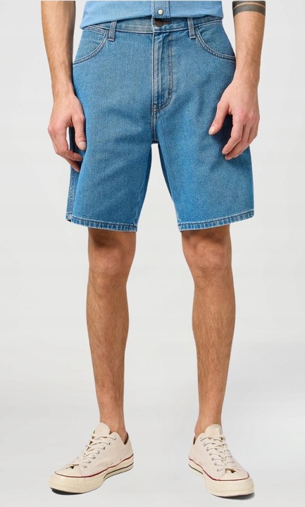 Pantaloni scurti barbati, Wrangler, FRONTIER SHORT, denim, albastru, bumbac, croiala relaxata
