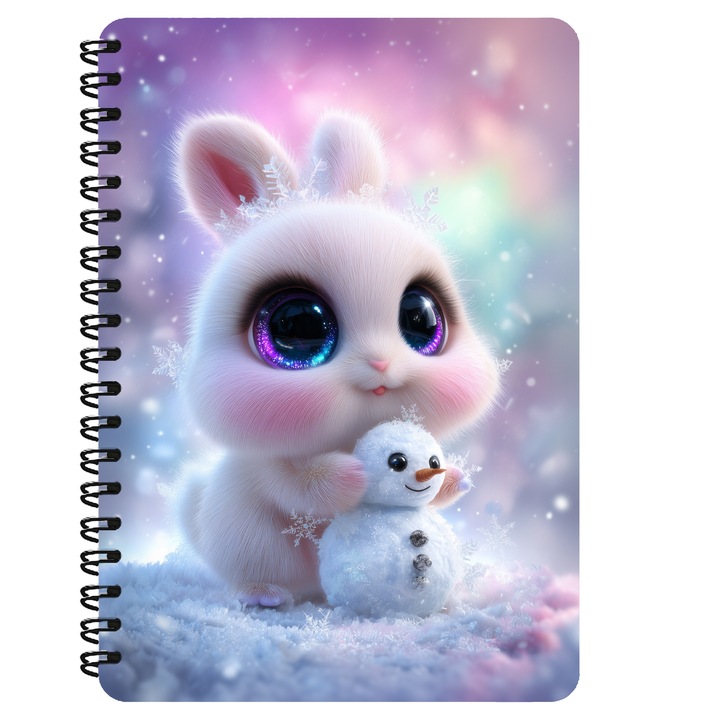 Agenda A5, Coperta MDF, 130 Pagini, Iepuras cu Om de Zapada, 155x215mm