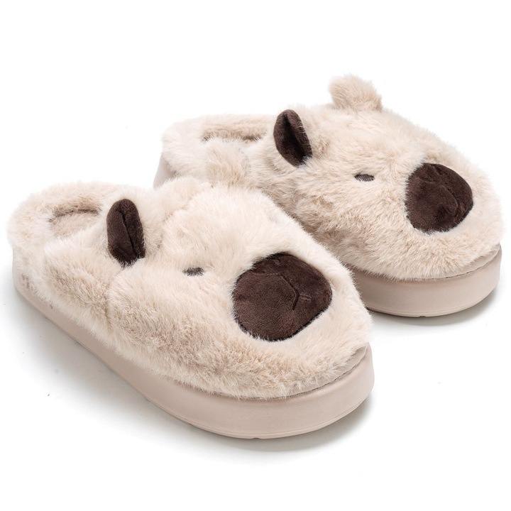 Papuci dama Permani, confortabili, bej, material plus, talpa plata, 36-37 EU