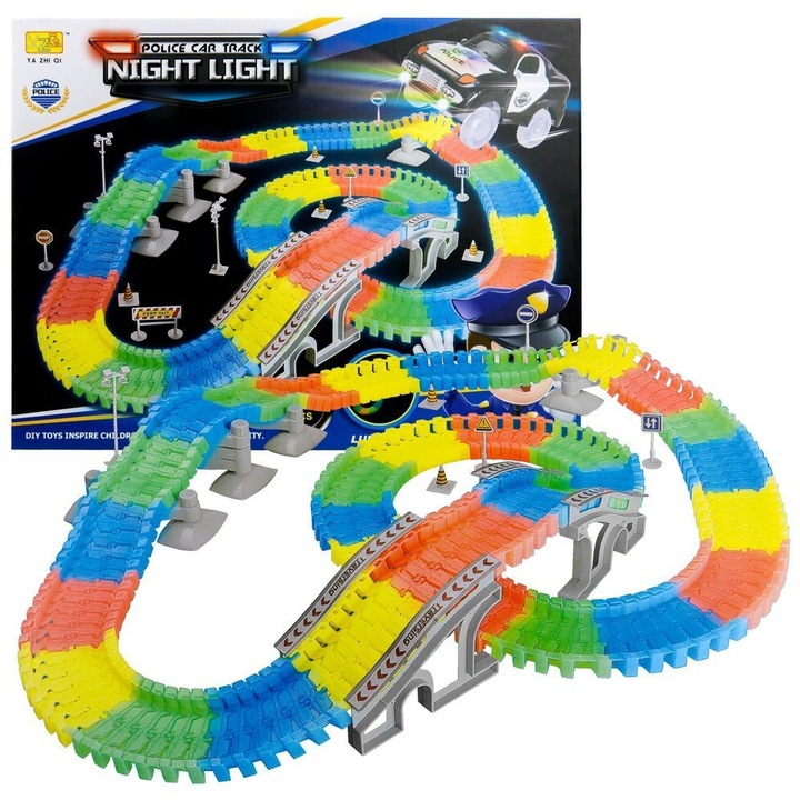 Светеща магическа писта KinderSafe, комплект 220 елемента, 61.5x75.5x9.5см, многоцветен