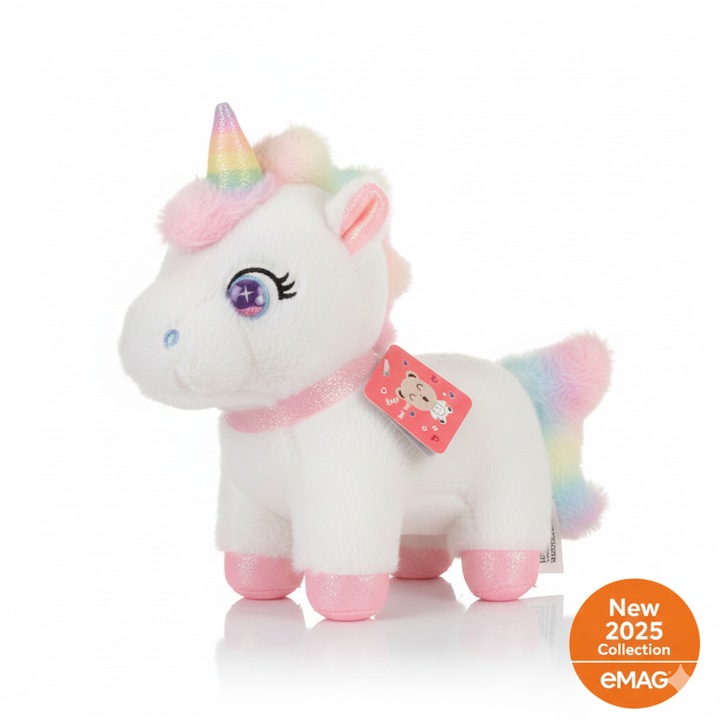 Плюшена играчка, Еднорог, бял с розов, височина 25 см