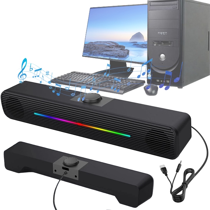 Саундбар Juksun 6W двоен черен 38x6.7x6.4см RGB