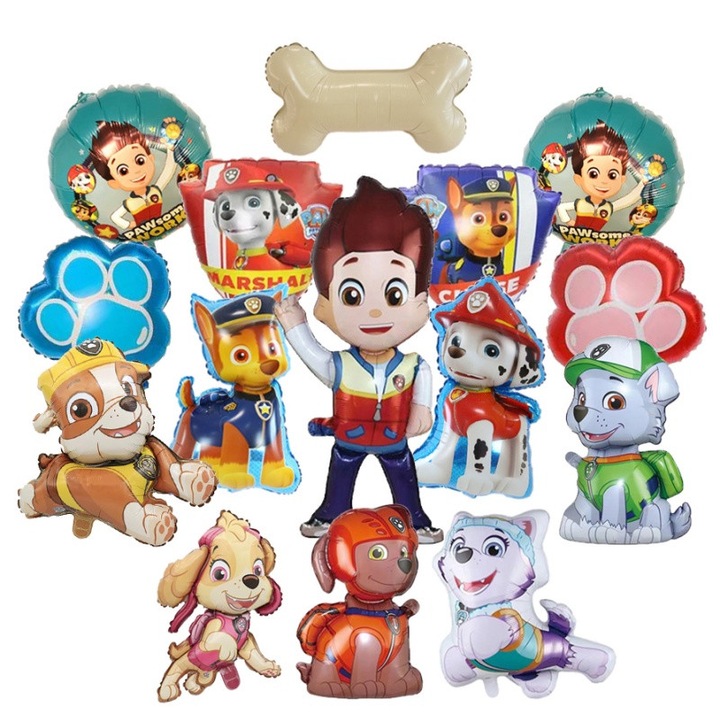 Set de baloane folie Paw Patrol, 15 buc, non-toxic, multicolor, usor de umflat