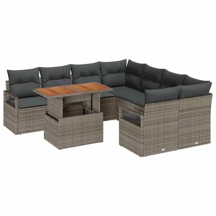 Set de masa pentru gradina vidaXL, cu perna 9 pcs Gri si Brown